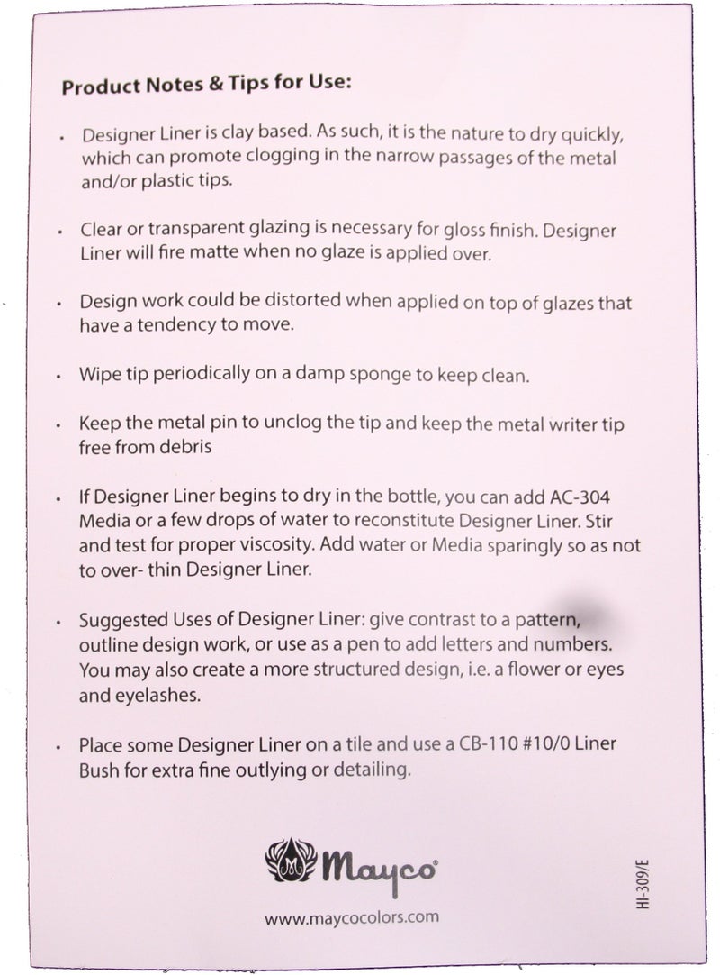Creative Hobbies Mayco Designer Liner Ceramic Glaze Writers - 1.25 Ounce Each, Kit of All 10 Colors Plus Free Instructional Booklet - Image 3
